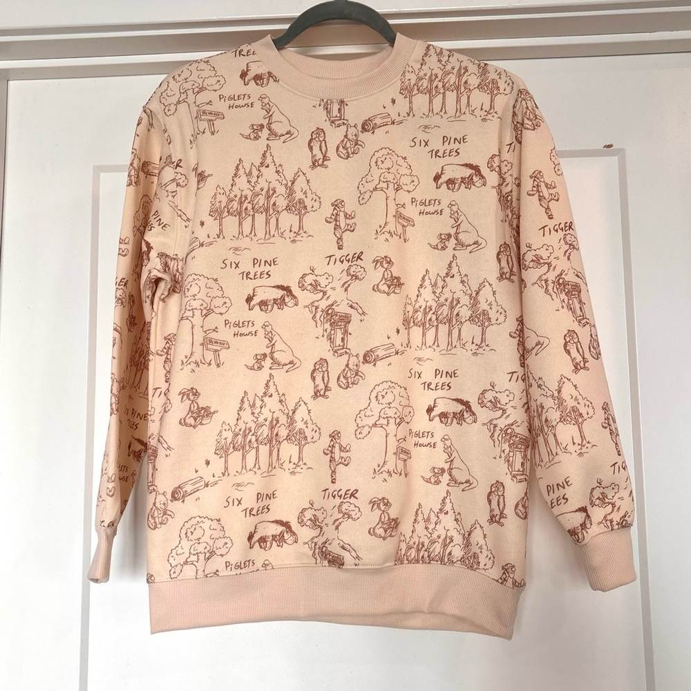 Winnie the Pooh Womens Cream All Over Toile Print Crew Neck Sweatshirt Sz XS-NWT